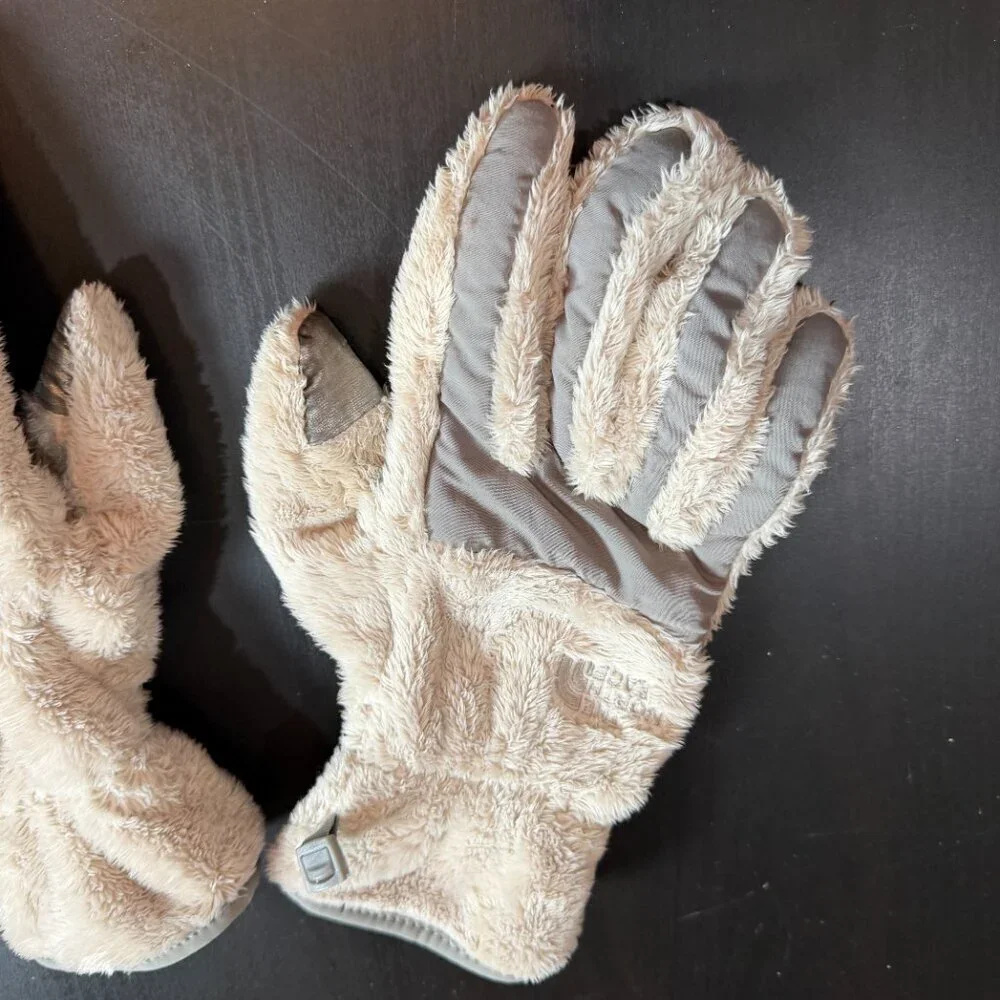 THE NORTH FACE Osito Etip Faux Fur Fleece Gloves Size Medium Grey Blue